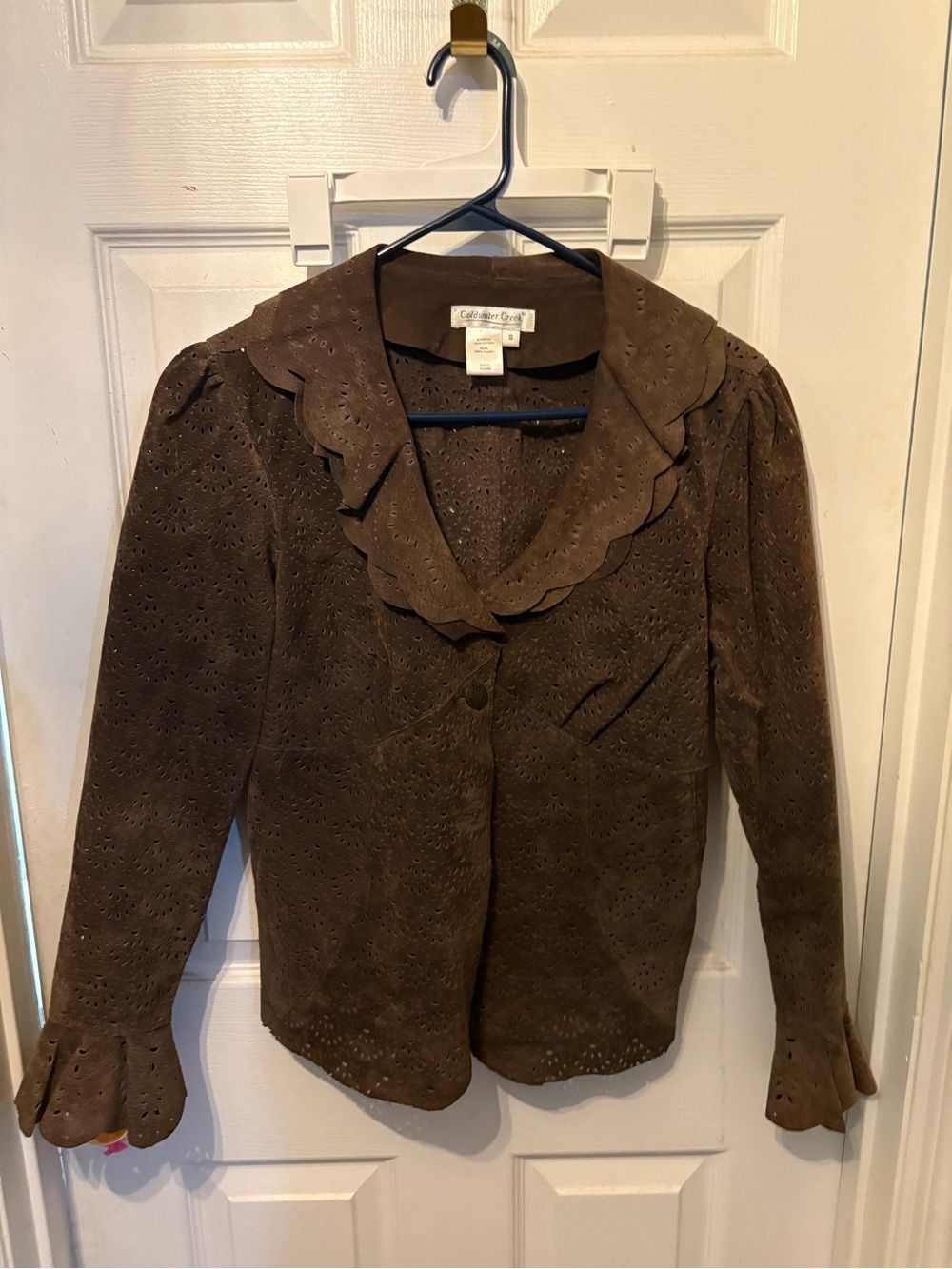 Coldwater Creek Brown leatherEyelet Scalloped Jacket